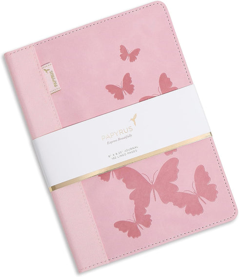 Papyrus: 6x8.5 Cloth Journal with Biobased Embossed PU Cover - Stitched Detailing, Woven Label and Flap, Blush...
