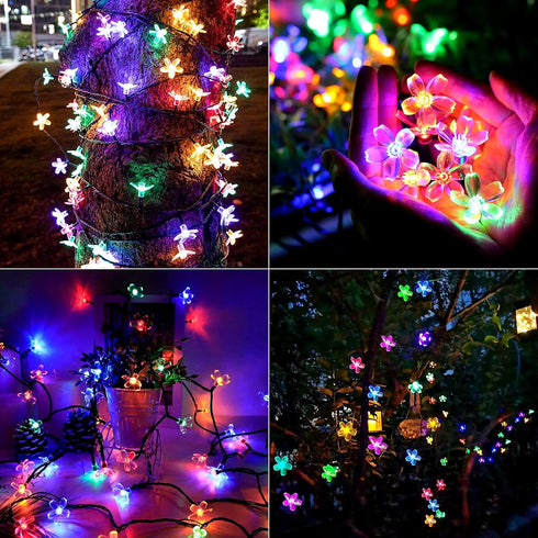 Solar Flower String Lights, 50LED 23Ft Cherry Blossom String Lights, 8 Modes Sakura Fairy Lights Outdoor, IP65 Waterproof Flower Lights for Garden...