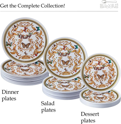 SILVER SPOONS White and Gold Plastic Dinner Plates for Party (10 PC) Heavy Duty Disposable Dinner Set 9", Fine China Look Dishes for Baby Showers,...