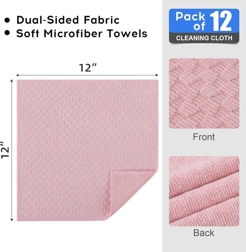 Kitinjoy Microfiber Cleaning Cloth, 12 Pack Soft and No Lint Microfiber Towels Cleaning Supplies, Absorbent Fast Drying Cleaning Rags for Housekee...