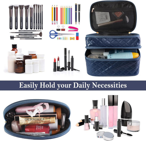 MAANGE Makeup Bags, 2 PCS Cosmetic Bag Leather Makeup Travel Bag Roomy Double Layer Makeup Bags for Women Portable Makeup Pouch Gifts...