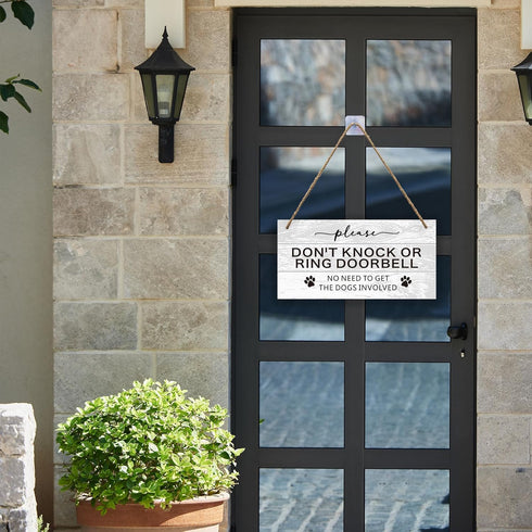 Dont Knock Sign for Front Door, Do Not Ring Doorbell Sign with a Hook, Dog Signs for Gate Fence Yard Home Hanging Decoration, Dont Ring Doorbell S...