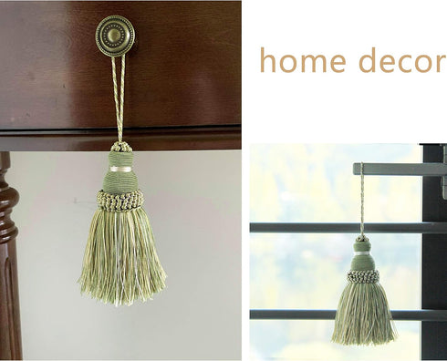 BEL AVENIR Mix Green Tassels Key Tassel with Loops Handmade Craft Charms DIY Accessories Elegant Soft Making Curtain Home Decoration (Mix Green, 2...