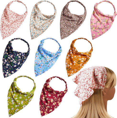 Syhood 9 PS Floral Hair Scarf for Women Headband Bandanas with Clips Vintage Chiffon Triangle Girls Aesthetic Clothes...