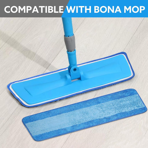 6 Pack Microfiber Cleaning Pads are Compatible with Bona Mop,18 Inch Replaceable Mop Pad Refill,Washable & Reusable Blue Microfiber Mop Pads for H...