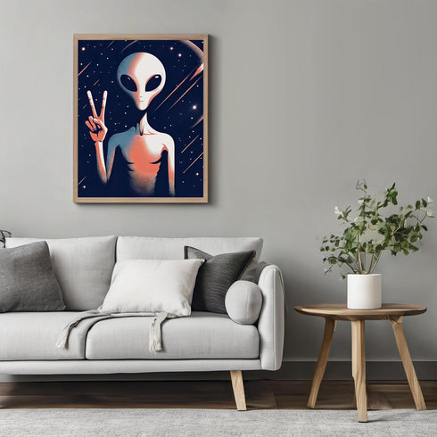 Posterizer 1 pcs-alien creature with peace sign-Abstract & Modern Art-Fantasy & Fiction Art-Gift for movie lovers-Gift for book lovers- UNFRAMED W...