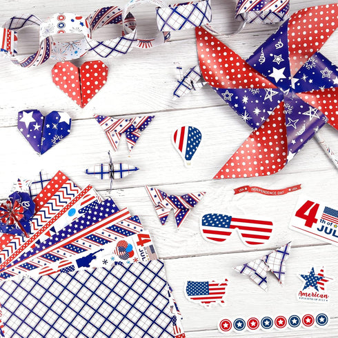 Morcheiong 45 Sheets 4th of July Pattern Paper Set A4 Size Decorative Paper Double-Sided Craft Origami Paper for Independence Day Scrapbooking Car...