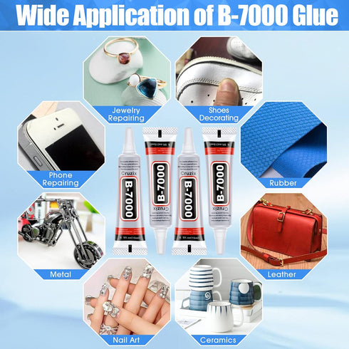 B-7000 Glue Clear for Rhinestone Crafts, Jewelry and Bead Adhesive B7000 Semi Fluid High Viscosity Glues for Clothes Shoes Fabric Cell Phones Scre...