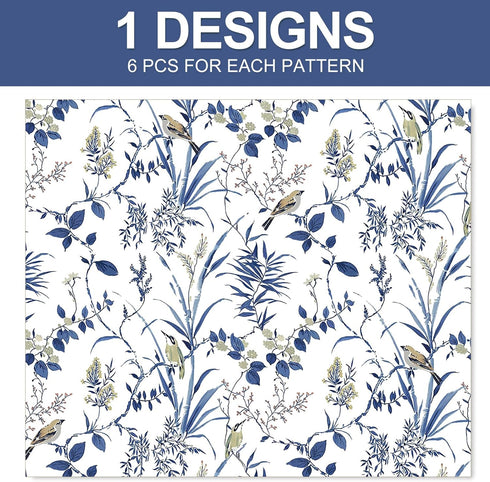 JarThenaAMCS 6 Sheet Bird Flower Wrapping Paper -Not Roll- Blue White Gift Wrap Paper Folded Flat DIY Art Craft Paper for Birthday Party Baby Show...