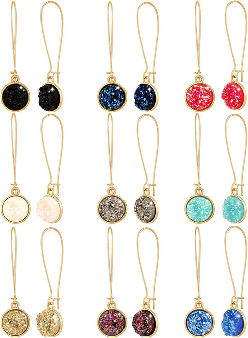 9 Pairs Faux Druzy Drop Earrings Rainbow Crystal Pendant Earrings Colorful Stainless Steel Dangle Earrings for Women...