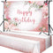 Breling 2 Pcs Pink Happy Birthday Backdrop Banner and Tablecloth for Women Rose Gold Birthday Party Decorations Plastic Floral Table Cover Backdro...