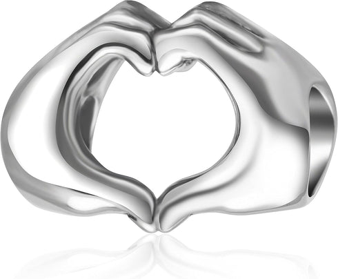 925 Sterling Silver Love Heart in Your Hands Charm for Charms Bracelets, Xmas Mother's Day Gifts Idea...
