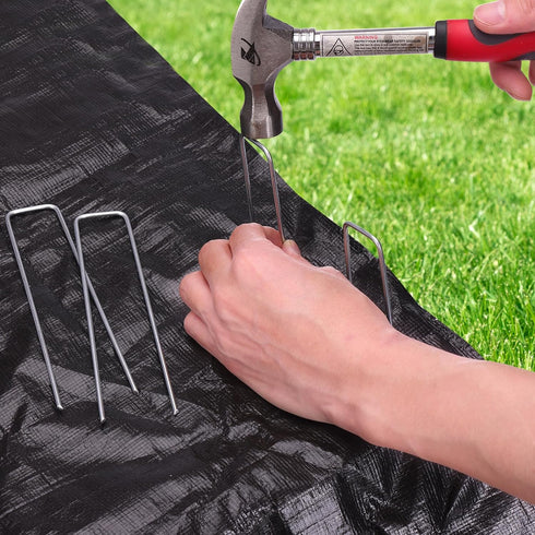 HongWay 6 Inch 25pcs Landscape Staples, 11 Gauge Galvanized Garden Stakes and U-Shaped Pins for Landscaping Fabric Weed Barrier Irrigation Tubing...