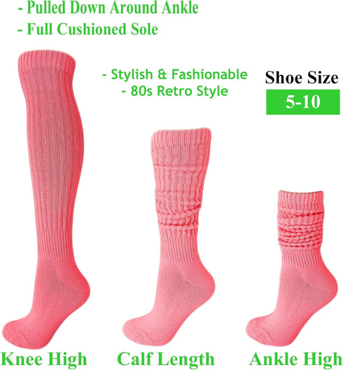 AWS/American Made 2 Pairs Cotton Slouch Socks Scrunch Knee High Socks Shoe Size 5-10...
