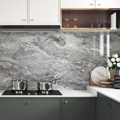 Silver/Gray Marble Contact Paper Glossy Marble Peel and Stick Countertops Wallpaper for Kitchen Backsplash Faux Marble Wall Paper Self Adhesive Vi...
