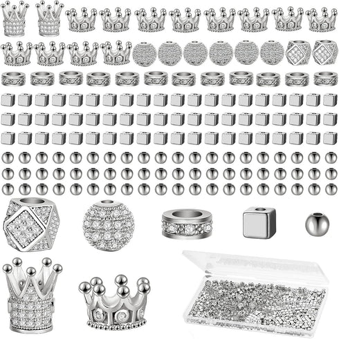 1034 Pieces King Crown Charm Rhinestone Bead Round Ball Zircon Bead Hexagon Big Hole Spacer Diamond Cutting Cube for DIY Chain Bracelet Jewelry Ma...