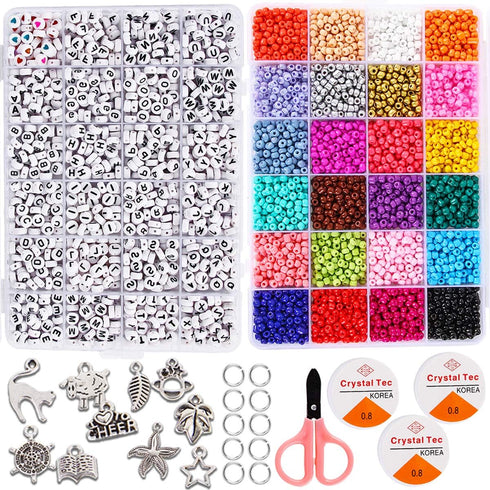Goody King Jewelry Making Kit Beads for Bracelets - 5000+pcs Bead Craft Kit Set, Glass Pony Seed Letter Alphabet DIY Art and Craft - Gift for Her ...
