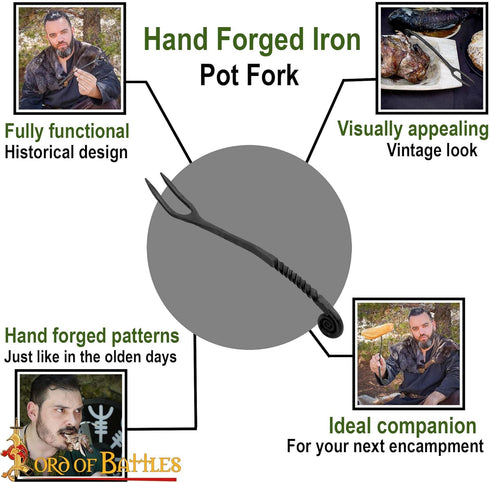 Medieval Fork Iron Pot Fork 10 Inch-Long Medieval Cutlery And Viking Tavern Style Fork for Recreation, Camping, Dining Hall Eating, Feasting...