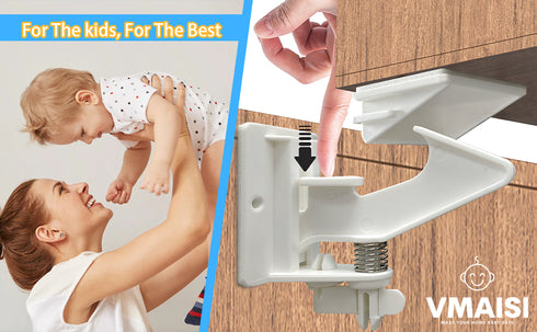 20 Pack Cabinet Locks Child Safety Latches - Vmaisi Baby Proofing Cabinets Drawers Lock - Upgraded Stronger Adhesive Easy Installation - No Drilli...