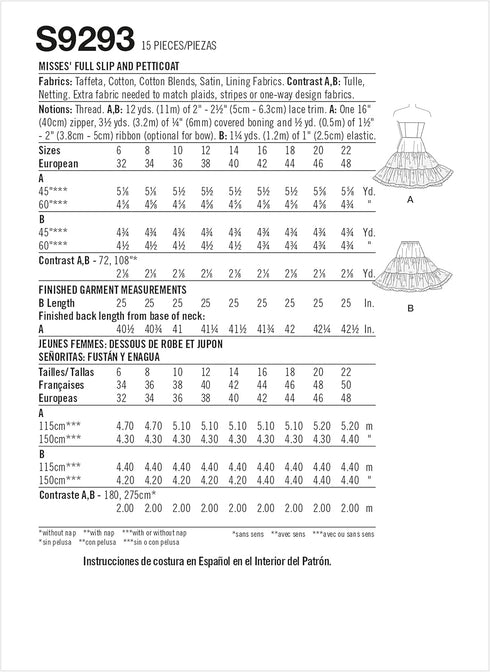 Simplicity Misses' Full Slip and Petticoat Packet, Code 9293 Sewing Pattern, Sizes 14-22, White...