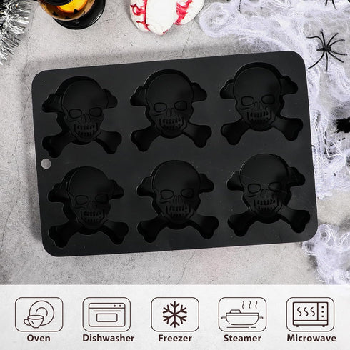 Skull Cake Mold, Halloween Skull Cake Pans, 6 Cavity Silicone Skull Baking Molds for Muffin, Cakelet, Jello, Pudding, Handmade Soap, Gelatin, Blac...