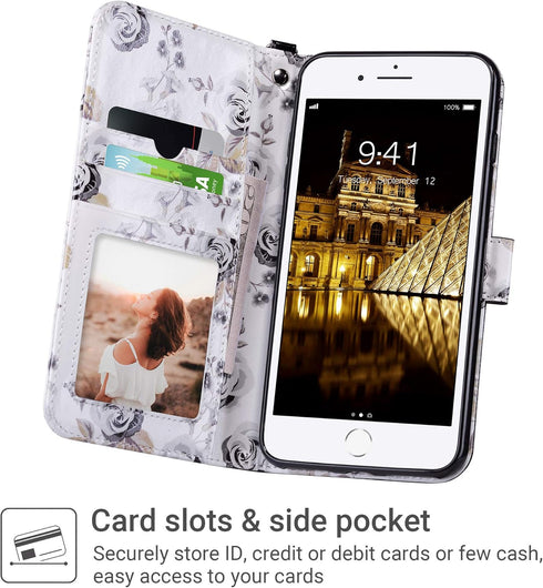 ULAK Compatible with iPhone 8 Plus/7 Plus Wallet Case for Women, Premium PU Leather Flip Cover with Card Holders, Kickstand Feature Protective Pur...