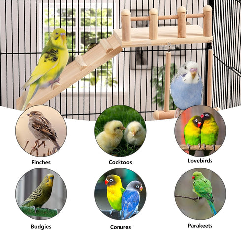 Bird Perches Platform Swing with Climbing Ladder, Parakeet Cage Accessories Wooden Playing Gyms Exercise Sturdy for Small Birds...