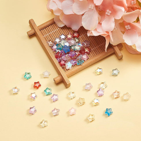 UR URLIFEHALL 100 Pcs Mixed Color Spray Painted Glass Star Beads for Earring Bracelet Necklace Jewelry DIY Craft Making...
