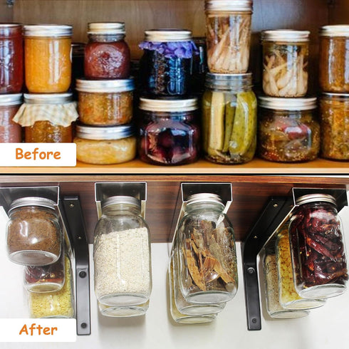 Mason Jar Organizer, Canning Rack for 4 8 12 16 24 32 64 oz, Under Cabinet and Pantry Food Storage Hanger Accessories(2Pcs-Regular-Long)...