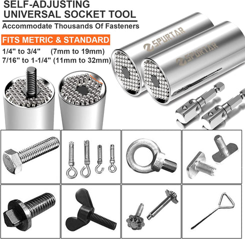 Spurtar Universal Socket Set (11-32mm 7-19mm) Multi-Function Universal Socket Tool Super Socket Unscrew Any Bolt Gifts for Dad, Father, Husband, B...