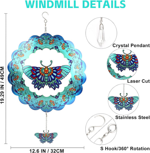N&T NIETING Butterfly Wind Spinners Outdoor- 3D Garden Metal Wind Spinner, Large Hanging Wind Sculptures for Mom Women Mothers Gift, Outdoor Yard ...