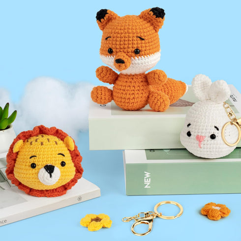 Mocoosy 3PCS Animal Crochet Kit for Beginners, Learn to Crochet Starter Kit for Kids Adults, Crochet Set with Step-by-Step Video Tutorials, DIY Kn...
