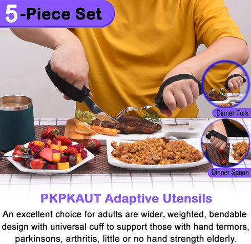 Weighted Parkinsons Utensils for Hand Tremors, Weighted Silverware for Parkinsons Patients Arthritic Hands, Built Up Utensils for Adults, Adaptive...