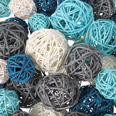 72 Pcs Wicker Rattan Decorative Balls Centerpiece Bowls Fillers Balls for Spring Summer Craft, Wedding Party, Potpourri Decor, 4 Sizes(Dark Blue, ...