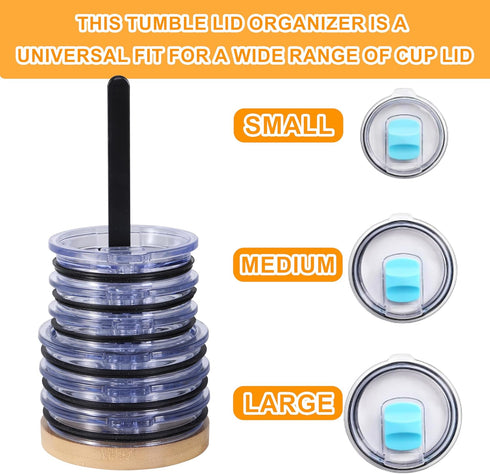 Bamboo Tumbler Lid Organizer - Vertical Storage for Up to 10 Cup Lids, Clutter-Free Kitchen Cabinets and Countertops Organization...