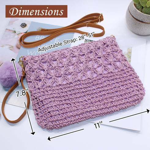 Straw Crossbody Bags Women Summer Woven Shoulder Purse Beach Wristlet Zipper...