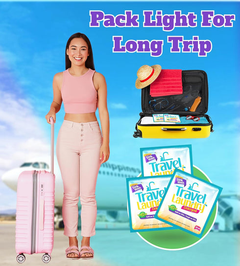 Skywin Travel Laundry Detergent 10 ml - 32 Pack Effective Travel Detergent Packets for Sink Washing - Lightweight Travel Laundry Soap, Internation...