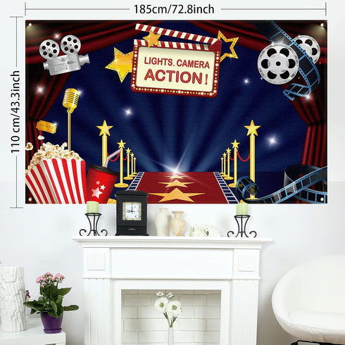Movie Theme Party Decorations Supplies, Large Fabric Backdrop for Movie Night Birthday Party Event Awards Night Ceremony Photo Photography Booth B...