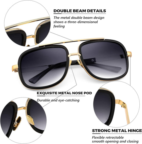 FEISEDY Retro Trendy Aviator Sunglasses Women Men Classic Vintage Square Sunglasses 70s Large Metal Shades B2321...