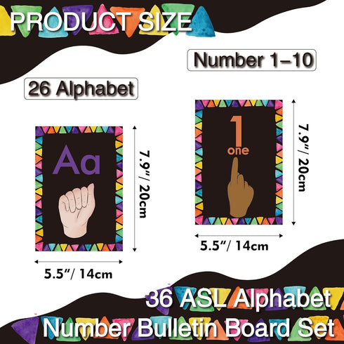 Sign Language Bulletin Board Letters - 36 ASL Alphabet Learning ABC Alphabet Poster Classroom Decor Cards Set Kindergarten/Primary School Classroo...