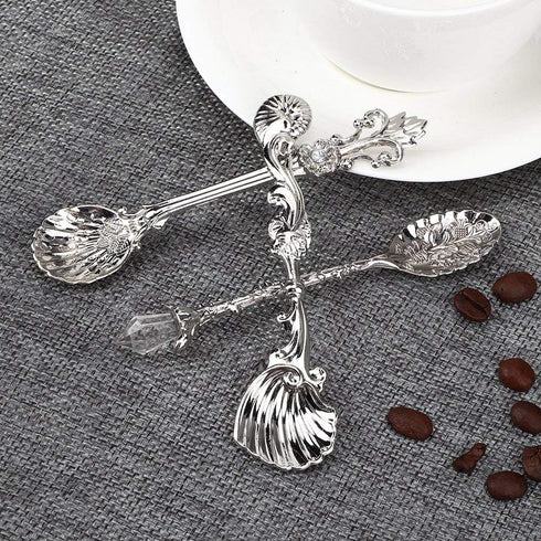 Fdit Vintage Style Coffee Spoons Set 3Pcs Dessert Spoons Royal Style Metal Carved Teaspoons for Kitchen Dining Bar and Tea Parties...