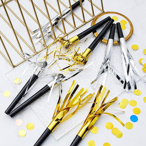 Skylety 48 Pieces Gold Silver Noise Makers for Adults Kids Party Horns and Blowers Noisemakers for Graduation Birthday Sporting Events Baby Shower...