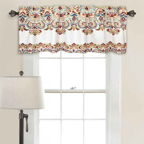 Lush Decor Clara Valance Paisley Damask Print Bohemian Style Single Curtain, 18” x 52”, Turquoise and Tangerine...