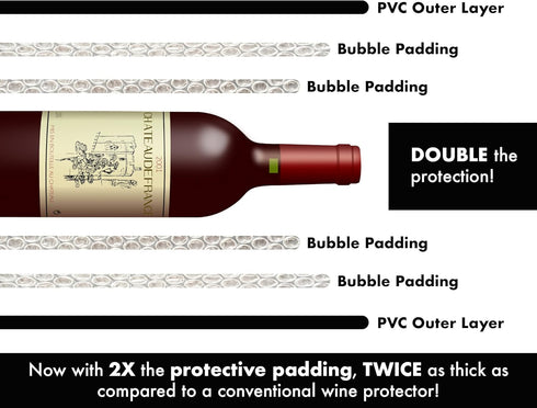 Reusable Wine Bottle Protector for Travel (4 Pack) - Wine Bags with Double Air Bubble Cushion Inner Skin and Leak Proof Exterior Ensures Safe Tran...