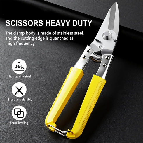 Heavy Duty Scissors, Cardboard Scissors, with Finely Serrated High Carbon Stainless Steel Blades- easy Cuts Electrical Cable Notch, Gardening Prun...