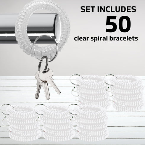 50PCS Clear Wrist Keychain – Crystal Clear Spring Spiral Wrist Coil Key Chain for Woman Girl Key Holder Spiral Keychain Bracelet Soft Plastic Wris...