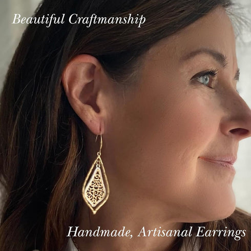 – Boho Filigree Two-Tone Dangle Earrings - Exquisite Handcrafted Jewelry for Boho Chic Style - Large Two Tone Worn Gold and Silver Plated Earring ...