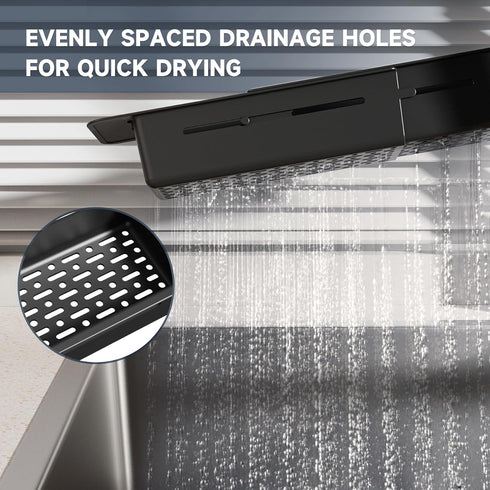 NiHome Extendable Over Sink Kitchen Organizer, Telescopic Sink Storage Rack for Sponge, Non-Slip Pads Expandable Sink Caddy, Adjustable Sponge/Bru...