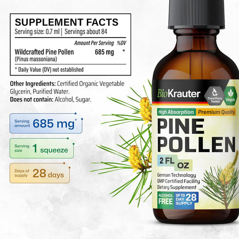 Pine Pollen Tincture - Organic Pine Pollen Powder Liquid Extract for Immune Support - Alcohol & Sugar Free Natural Herbal Supplement - Vegan Pine ...