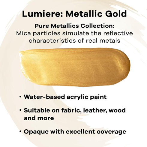 Jacquard Lumiere 2.25oz Fabric Paint Metallic Gold - Metallic Paint for Fabric, Leather, Canvas, Paper and Wood - Light-bodied Metallic Acrylic Pa...